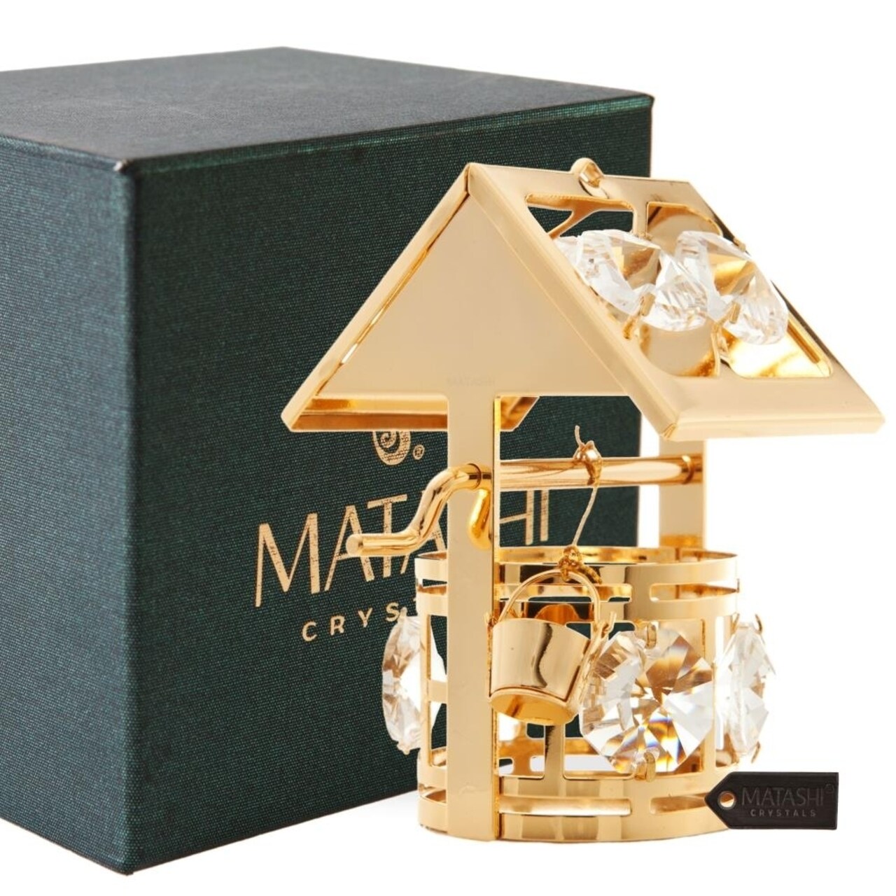 Matashi 24K Gold Plated Crystal Studded Wishing Well Ornament Home Decorative Tabletop Showpiece Gift for Christmas